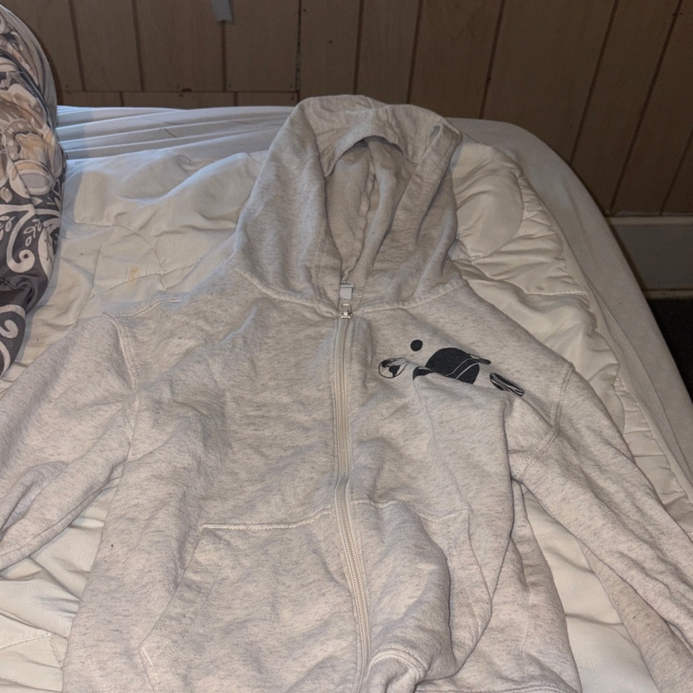 Gray Zip-Up Hoodie with Logo